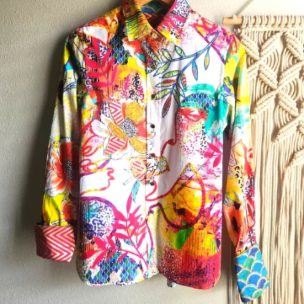 Robert Graham Limited Edition Women's Small Mixed Media Embroidered Button Down